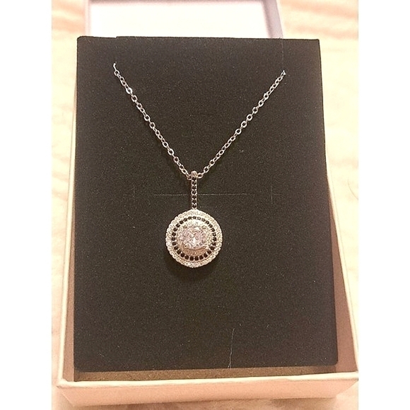 925 Sterling Silver Retro Full Zircon Round Pendant Necklace Women Necklace Fine - Picture 1 of 8